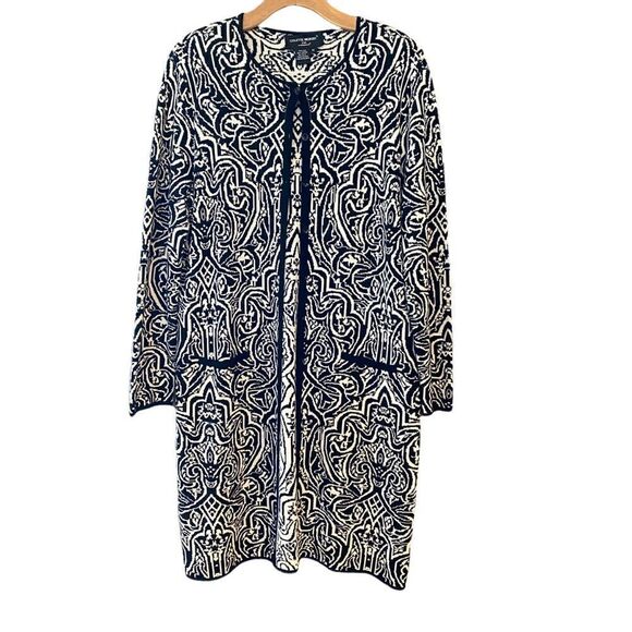 Colette Mordo Sadimara Sz M Black White Jacquard Knit Midi Button Sweater Jacket - Picture 2 of 12